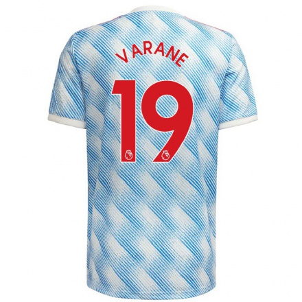 Mujer Fútbol Camiseta Raphael Varane #19 Azul Blanco 2ª Equipación 2021/22 La Camisa Chile